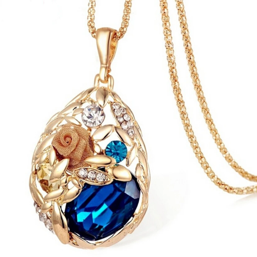 Crystal Wheat Pendant Necklace Retro Sweater Necklace High
