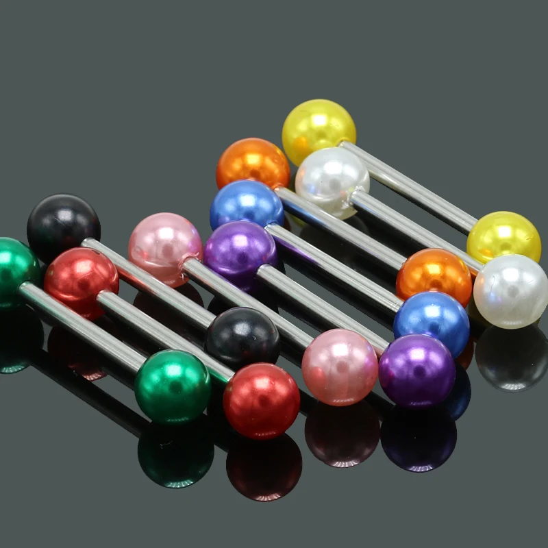 Wholesale 9PCS/lot 14G Tongue Rings Acrylic Barbell Piercing Langue Surgical Steel Bar Nipple Ring Body Jewelry | Украшения и