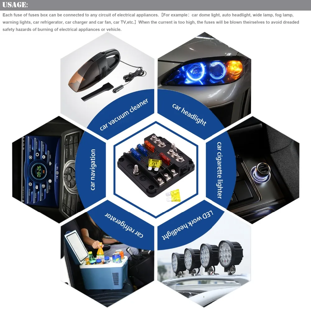 Caixa de Fusível Prisioneiro com Luz Lâmina para Trik Wupp Plástico Capa Titular m5 Parafuso Indicadora Led 6 Maneiras Marinho Barco Carro Automático 12 v 32 11 caixa de fusível titular m5 parafuso prisioneiro