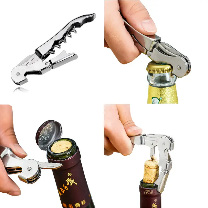 New Stainless Steel Corkscrew Double Hinged Waiters Wine Bottle Opener