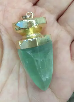 

10% Off Sale.. 6pcs 20-30mm POINT Pendant, Crystal Quartz Point Charm, 24k Gold Electroplated green charm pendant