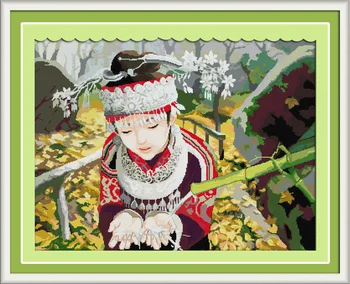 

Girl Listen to the Spring Printed Canvas DMC Counted Chinese Cross Stitch Kits printed Cross-stitch set Embroidery Needlework