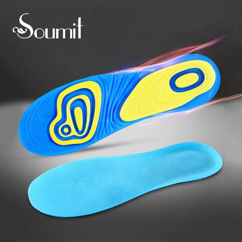 Soumit/высокоэластичные силиконовые гелевые стельки для мужчин и женщин; спортивная обувь для бега; подошва на пятке; внутренняя подкладка для обуви