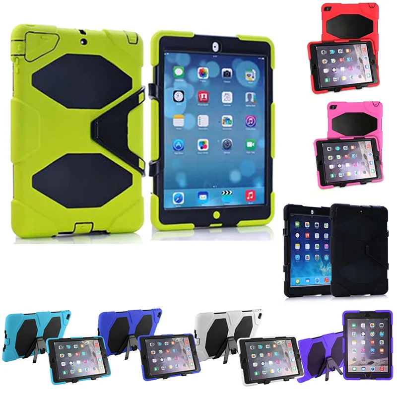 

Heavy Duty Shockproof Protective Hard Case Kids Safe Luxury Stand Silicone Rubber Armor Back Cover for iPad Air 2 IJS998