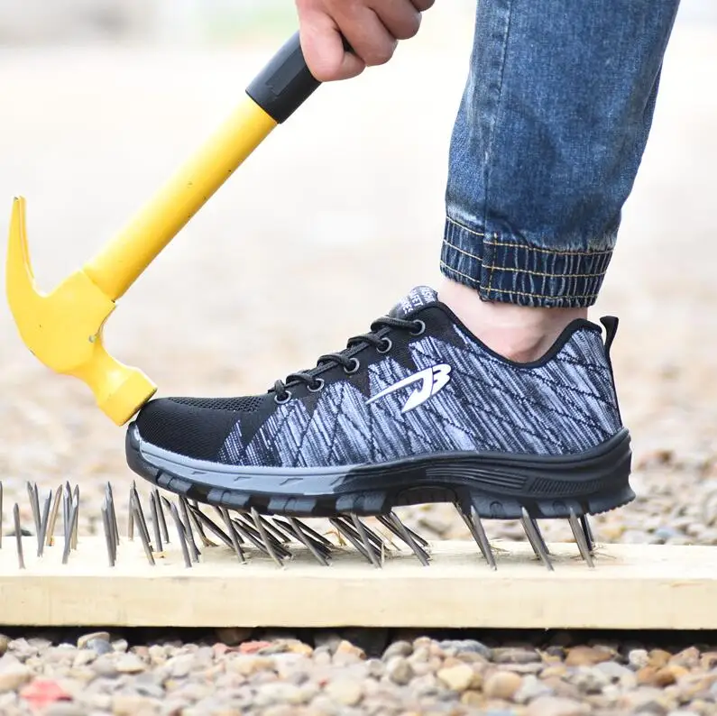 

Breathable Men Safety Shoes Steel Toe Couple Work Shoes For Men Anti-smashing Casual Mesh Sneakers Size 35-48