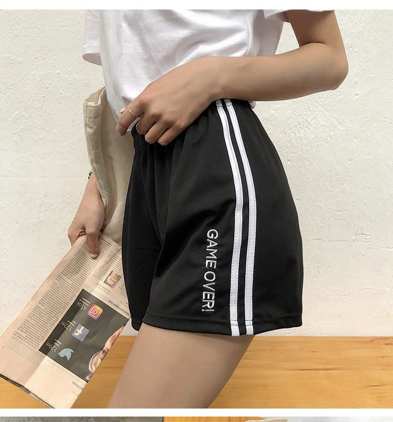 Шорты женские шикарные спортивные короткие буквы вышивка Harajuku Свободные женские с эластичной талией повседневные студенты корейские