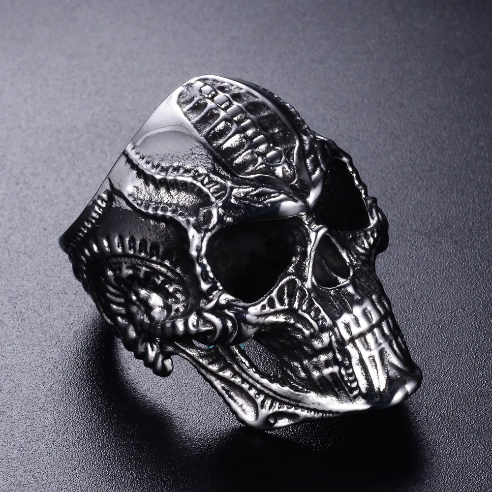 Нержавеющая сталь чужеродный череп кольцо для мужчин Панк Хип-Хоп рок-кольца