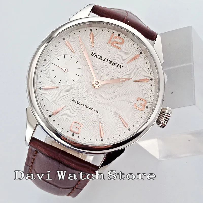 

42mm White Dial Brown Stainless Steel Leather Band Sapphire Crystal Hand Winding Movement Wrist Watch 2707