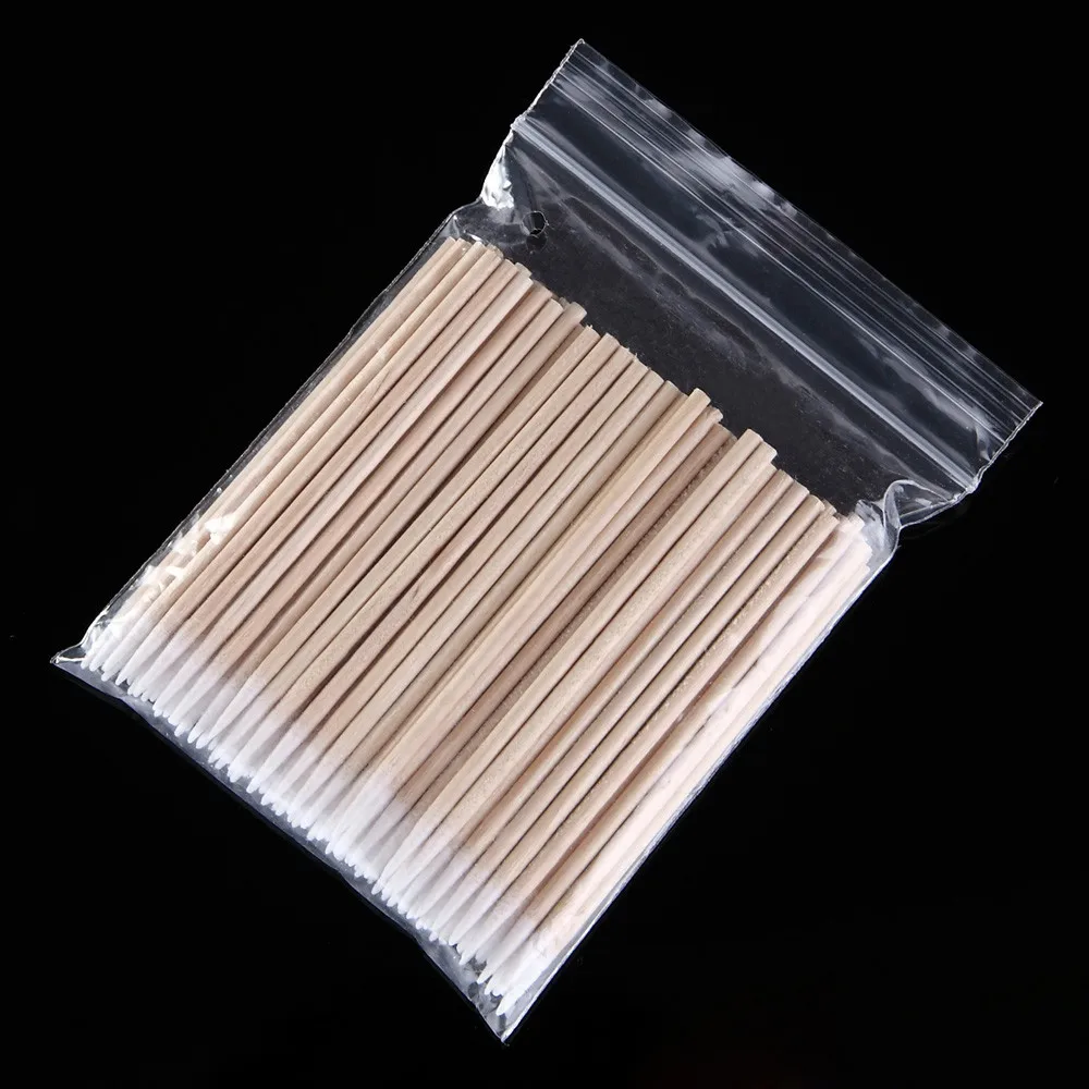 

100pcs Permanent Makeup wood cotton tips Pointed Swab Medical Cure Health Makeup Stick tip head cotton swab