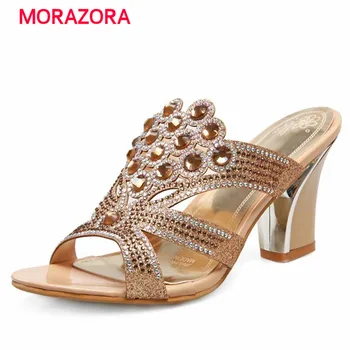 

MORAZORA 2020 New arrive summer shoes women sandals rhinestone two colors ladies high heels party wedding shoes drop shipping