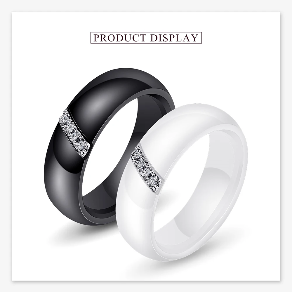Модные белые и черные керамические кольца для женщин с гладкой поверхностью, инкрустированное женское циркониевое кольцо из нержавеющей стали, подарок на свадьбу и помолвку