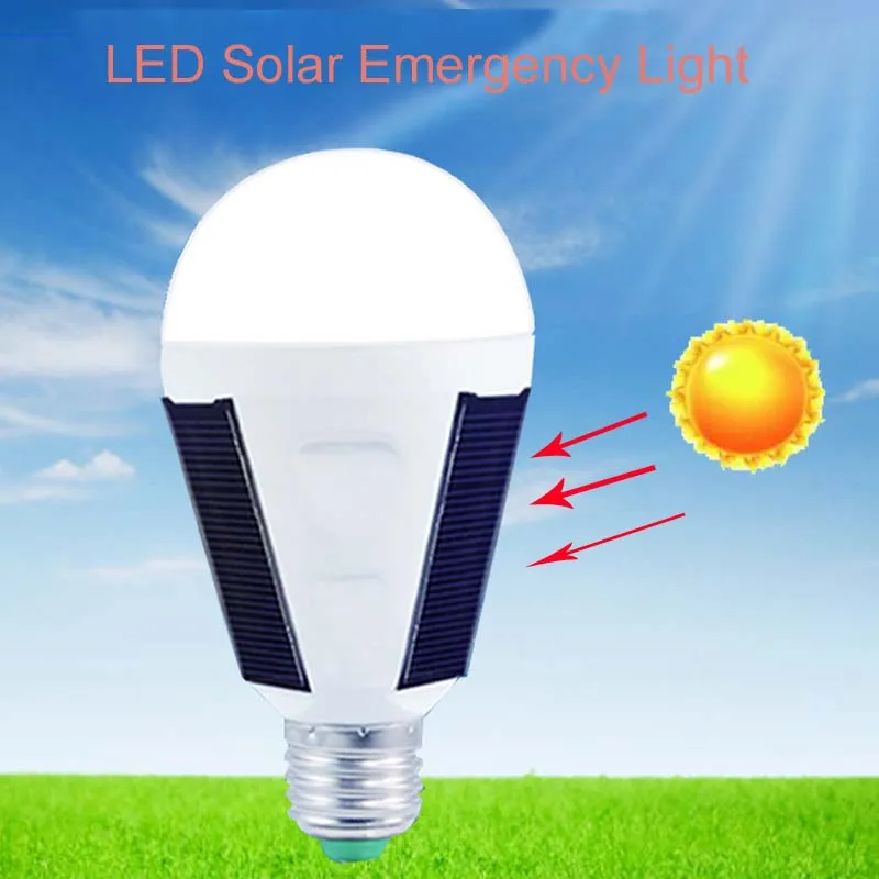 

7w/12w LED Solar light Sensor lamp Portable Outdoor Rechargeable Emergency Bulb E27 AC85V-265V Camp Tent Pure white 6500k