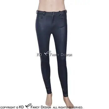 

Black With White Trims Sexy Latex Trousers with Pockets Rubber Pants Jeans Leggings Plus Size CK-0008