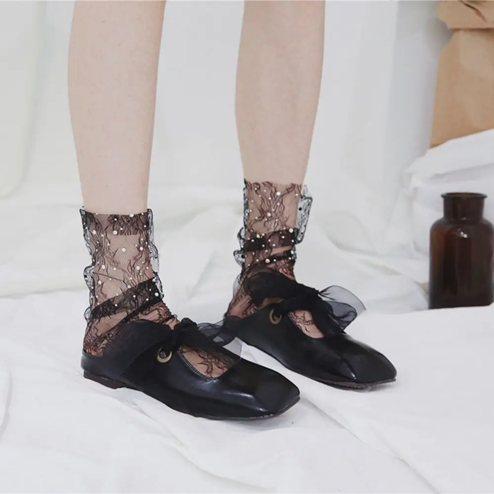 

Fashion Women Hollow Out Shiny Socks Pile Heap Fishnet Socks Mesh Short Socks New Women's fashion Rhinestone Socks