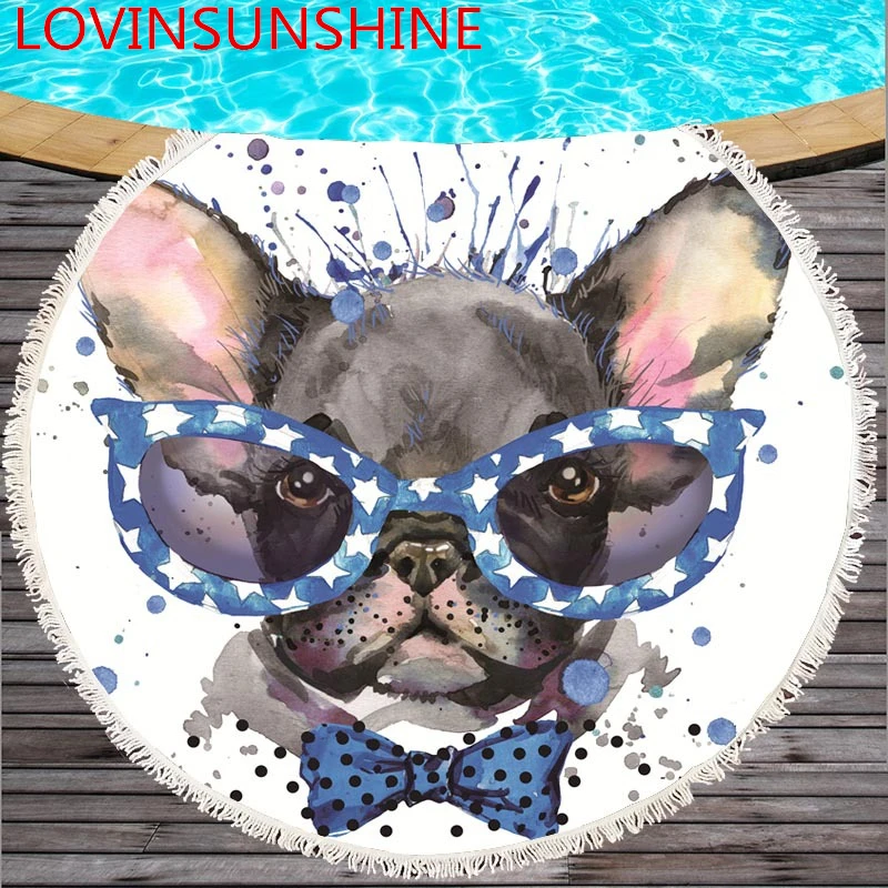 

Fashion Cartoon Dog Printed Beach Towel Round Yoga mat For Adult Mircofiber Fabric Outdoor Bath Towel No Fade 150x150cm