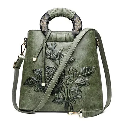 MENGXILU chinoisury, тисненая кожа, женские сумки, женские сумки известных брендов, большая оболочка, цветочный принт, винтажная женская сумка через плечо - Цвет: Green