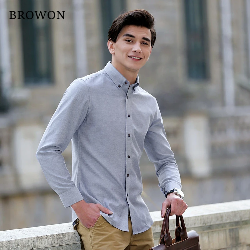 Browon New Brand Men Oxford Shirt Long 