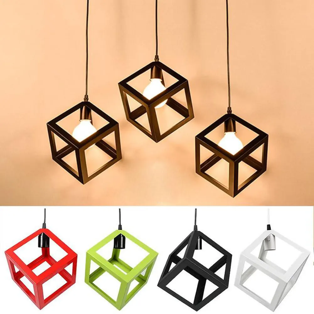 

E27 Bulb Cage Guard Ceiling Pendant Square Cover Shade Light Cafe W/Cable