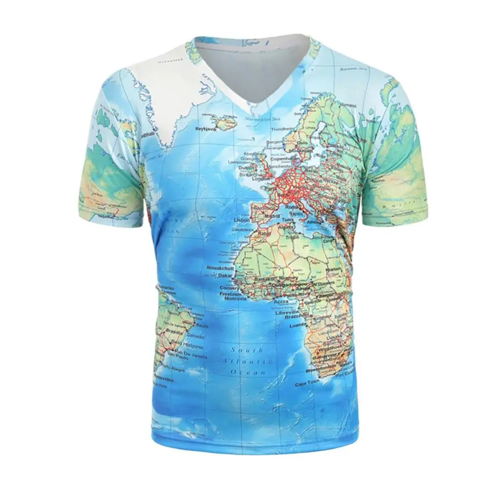

Mens Harajuku Cool World Map funny 3D Print T-Shirt Summer V-neck Short Sleeve Pullover Clothing Tops & Tees For 2019 Fashion