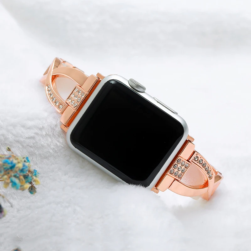 Ремешок для часов 42 мм/38 мм/40 мм/44 мм X браслет со стразами Apple Watch 4/3/2/1 Золотой
