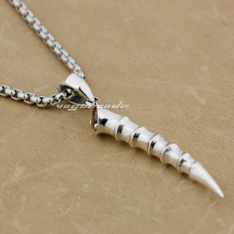

925 Sterling Silver Bone Claw Red CZ Stone Mens Biker Pendant 9J010 (Necklace 24inch)