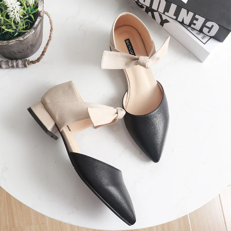 Effgt/ г. новые женские повседневные туфли на низком каблуке из натуральной кожи на квадратном каблуке Женская обувь с острым носком женские тонкие туфли с бантом K385 - Цвет: Черный