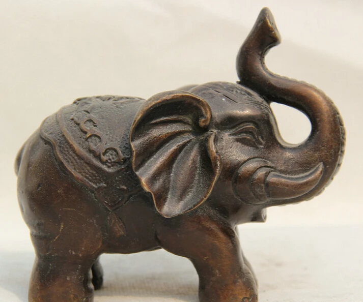 

4" Old Chinese Folk Bronze Elephant Auspicious Lucky Animal Statue Sculpture S0706 B0403