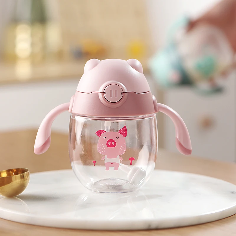 

Infant Feeding Cup Plastic Water bottle with Straw Gravity Ball Handle/Strap Two Usage Baby Drink Training Feeding Bottle 300ML