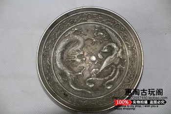 

China old Tibetan silver brush washing washer Dragon and Phoenix plates