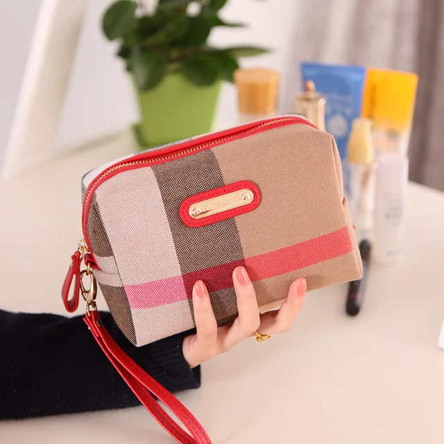 Cotton Canvas Cosmetic Bag Zipper Palid Classical Makeup Bag Travel