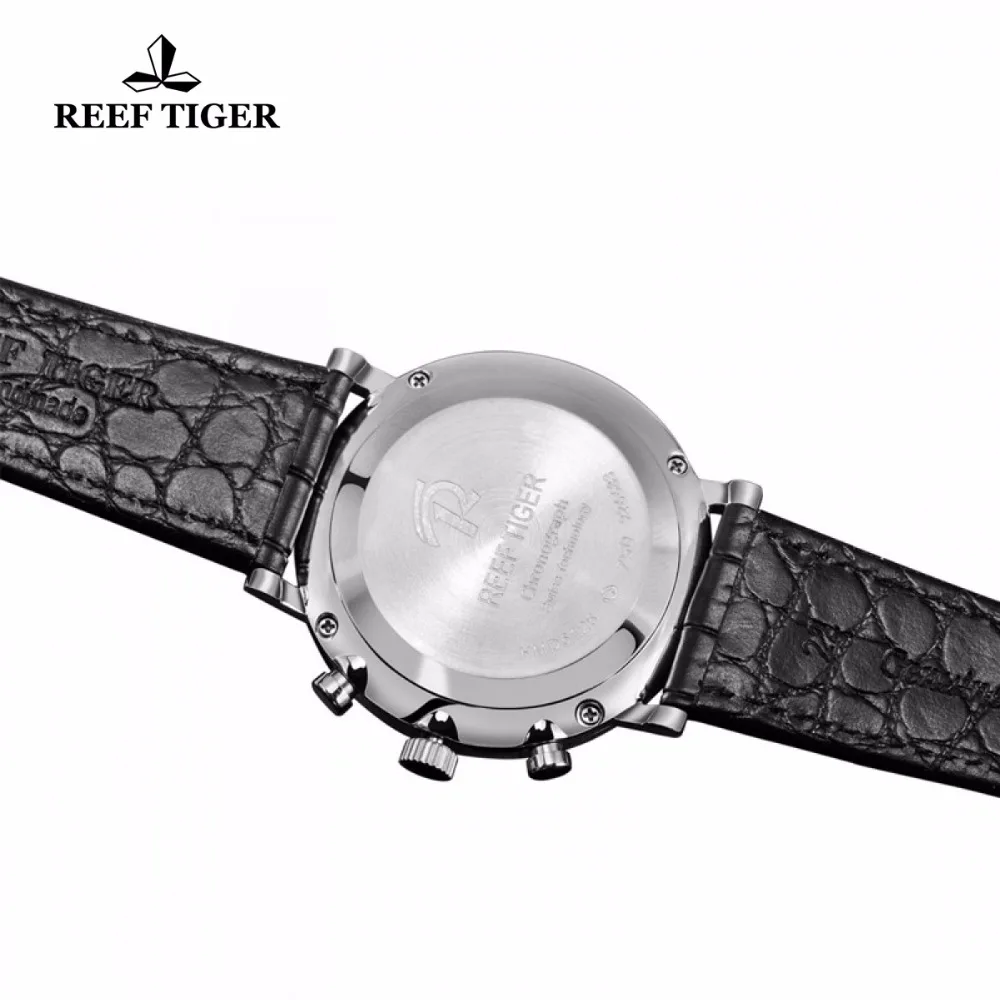Reef Tiger/RT мужские деловые часы с датой, кварцевые часы с хронографом, ультра тонкие часы из нержавеющей стали RGA162