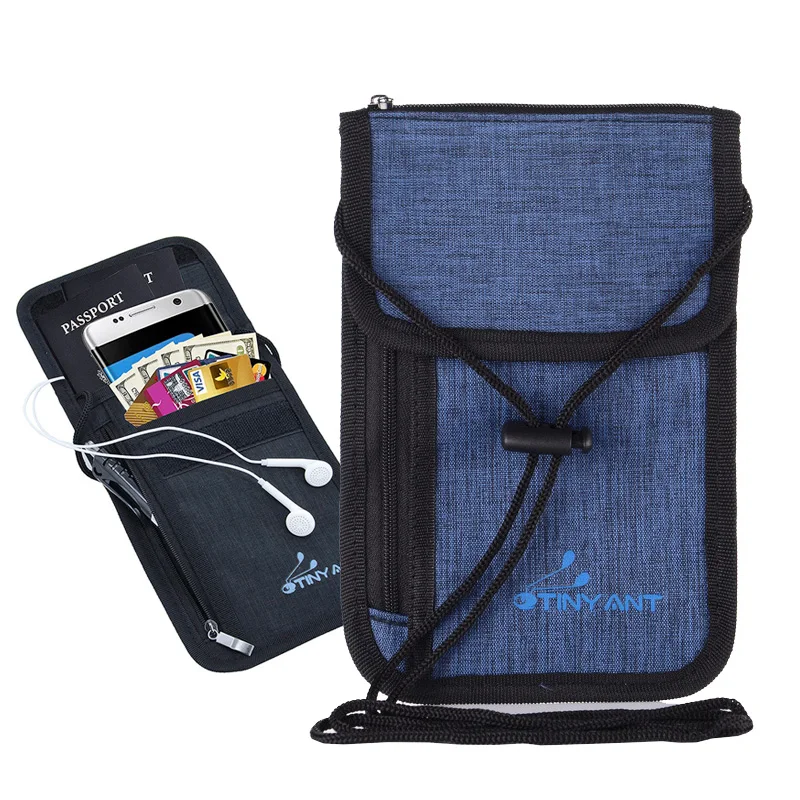 

RFID Card Protection Travel Passport Holder Neck Bag Nylon Wallet ID Card Holder Pouch Hidden Pockets Purse Chest Bag 585