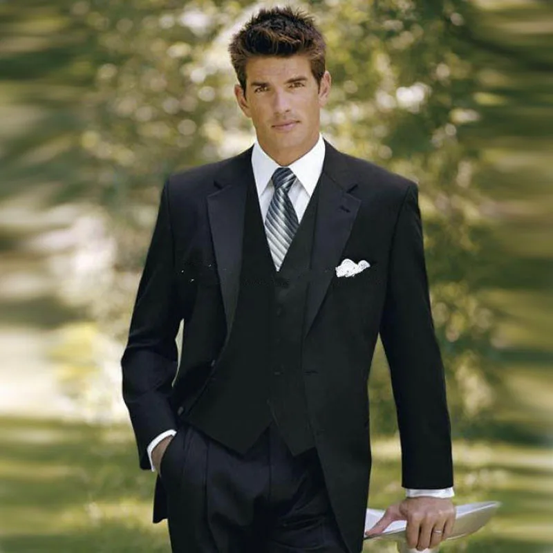 classic black men suits tuxedos for men notched Lapel men Wedding suits grooms suits three piece Suit (Jacket+Pants+vest)(1)