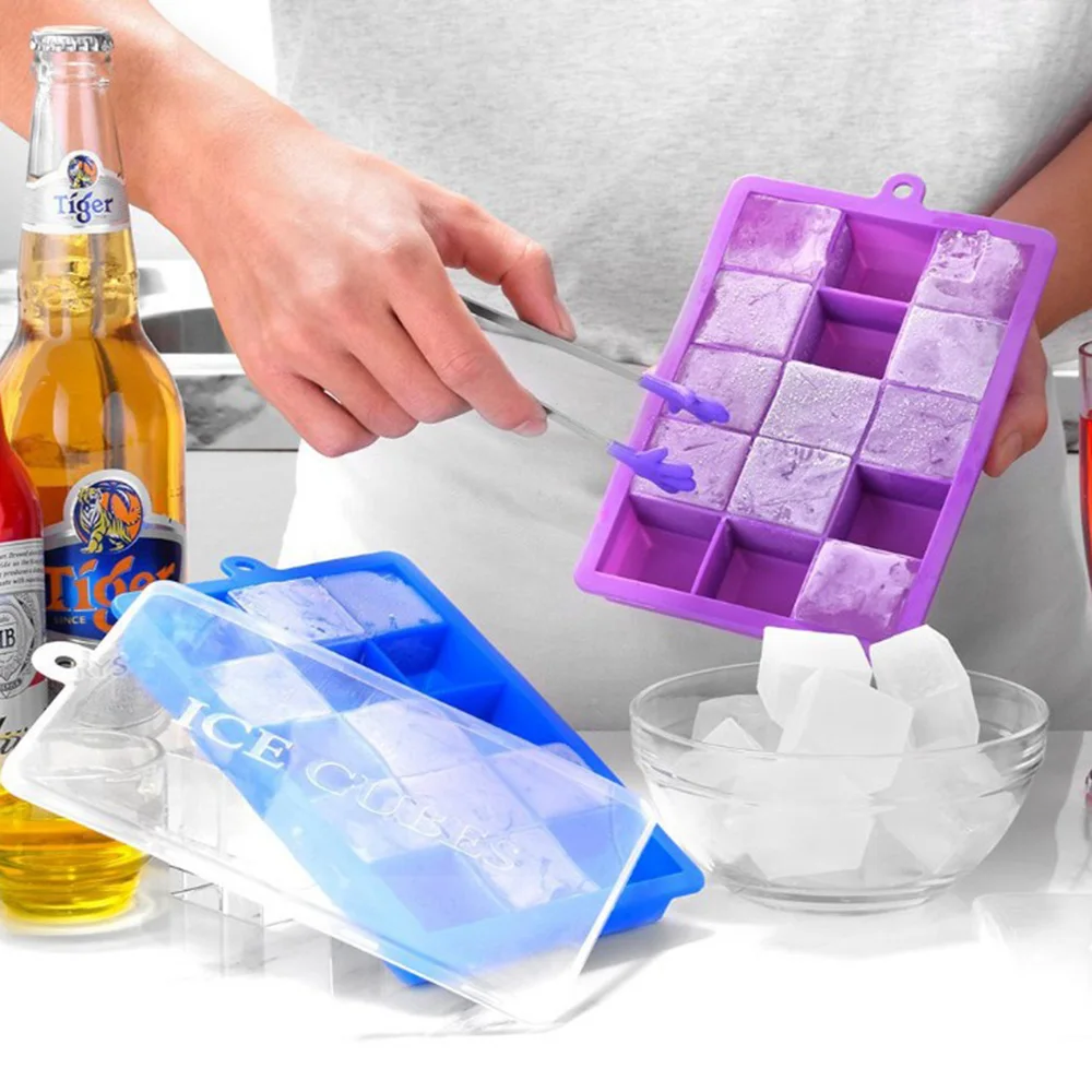 

15 Grid Silicone Ice Cube With Lid Environmentally Friendly Square Ice Cube DIY Ice Cube Mold Kitchen Accessories Ice Tray