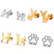 Милые женские серьги с принтом собачьей лапы, полые серьги-гвоздики с собачьей лапой, подарки, модные серьги чихуахуа, Сибирского хаски, ювелирное изделие