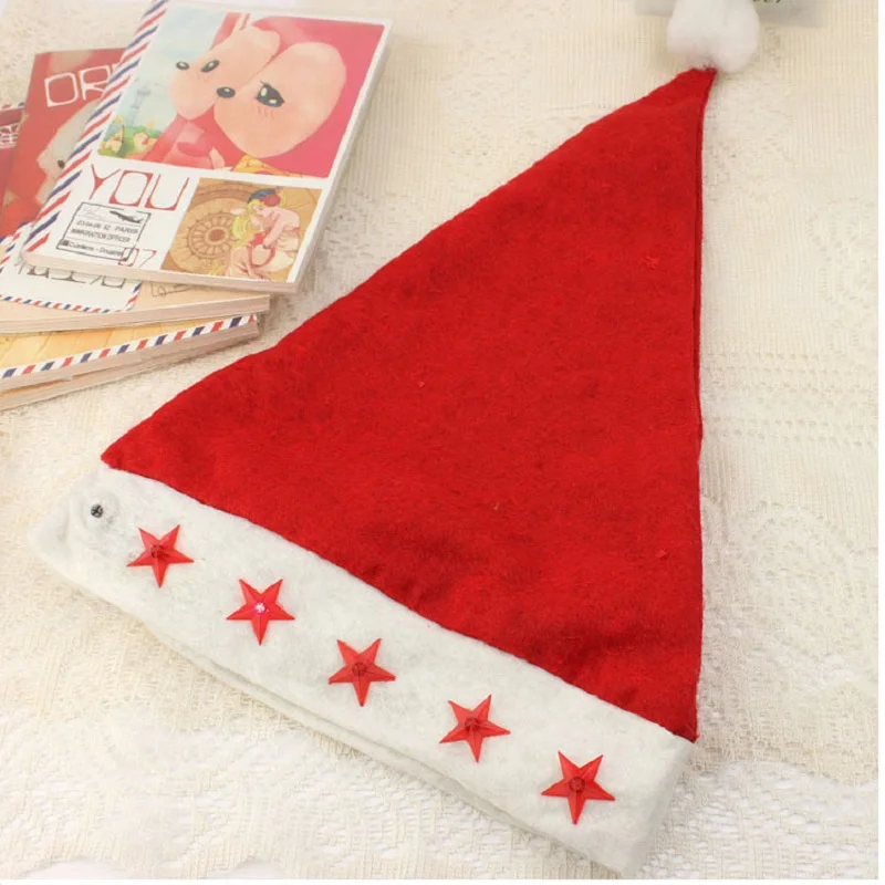 120 шт., световая Электронная светодиодная красная шляпа, мигающая пятиточечная звезда, Нетканая ткань, Рождественская шапка Санта-Клауса, вечерние принадлежности, ZA1161
