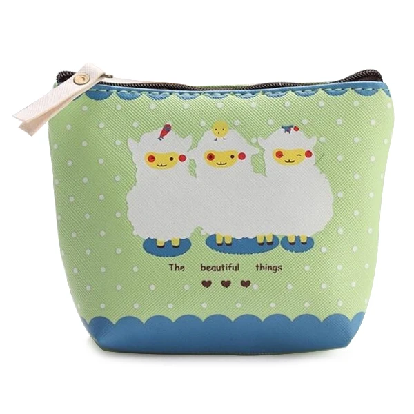 

Waterproof Zipper Pencil Case Cute A group sheep Portable Key Coin Purse Makeup Bag green