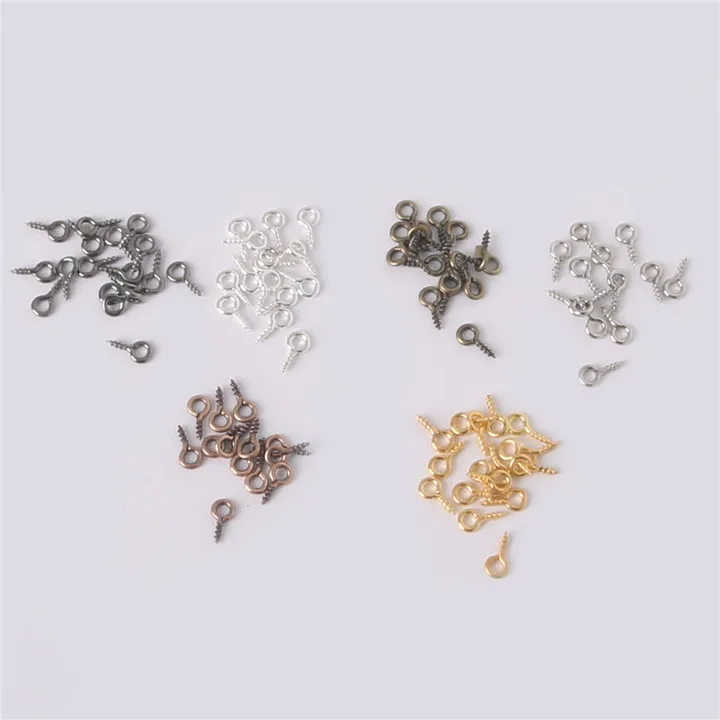 200pcs 4x9mm Mini Eye Screw Hooks Clasps Eye Pin Round Head Ring Self-tapping Thread Hook Pendant DIY Jewelry Making Accessories