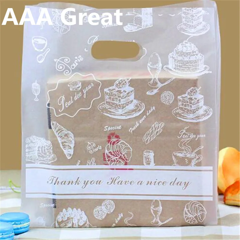 

AAA Great 50pcs/Lot Plastic Gift Packaging Bag Handle Cake Bread Storage Party Wedding Shopping Food Bag Pouch Shops Bags Gifts