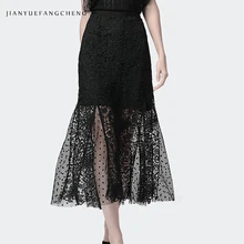 Летняя длинная кружевная юбка с высокой талией, сексуальные черные, белые, облегающие, открытые, цветочные, большие размеры, уличная Женская юбка