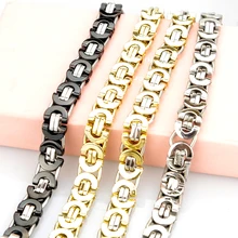 Модные ювелирные изделия плоская Византийская цепь звено браслет для мужчин и женщин нержавеющая сталь золотой цвет ювелирные изделия Серебряный Байкер HB006