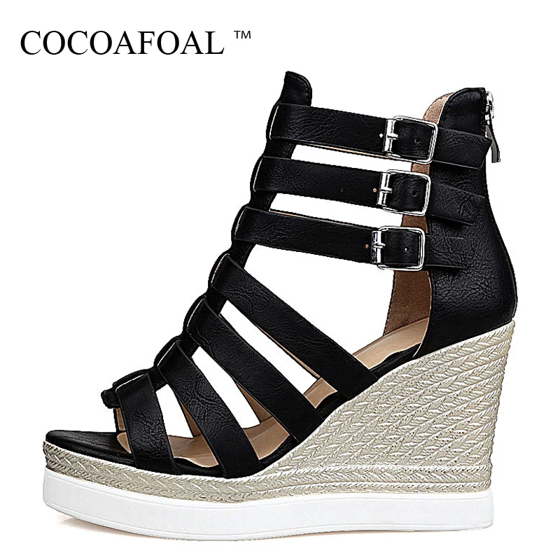 

COCOAFOAL Woman High Heeled Shoes Wedges Gladiator Sandals Women Black White Sexy Women Open Toe Heels Gladiator Sandals 32 33
