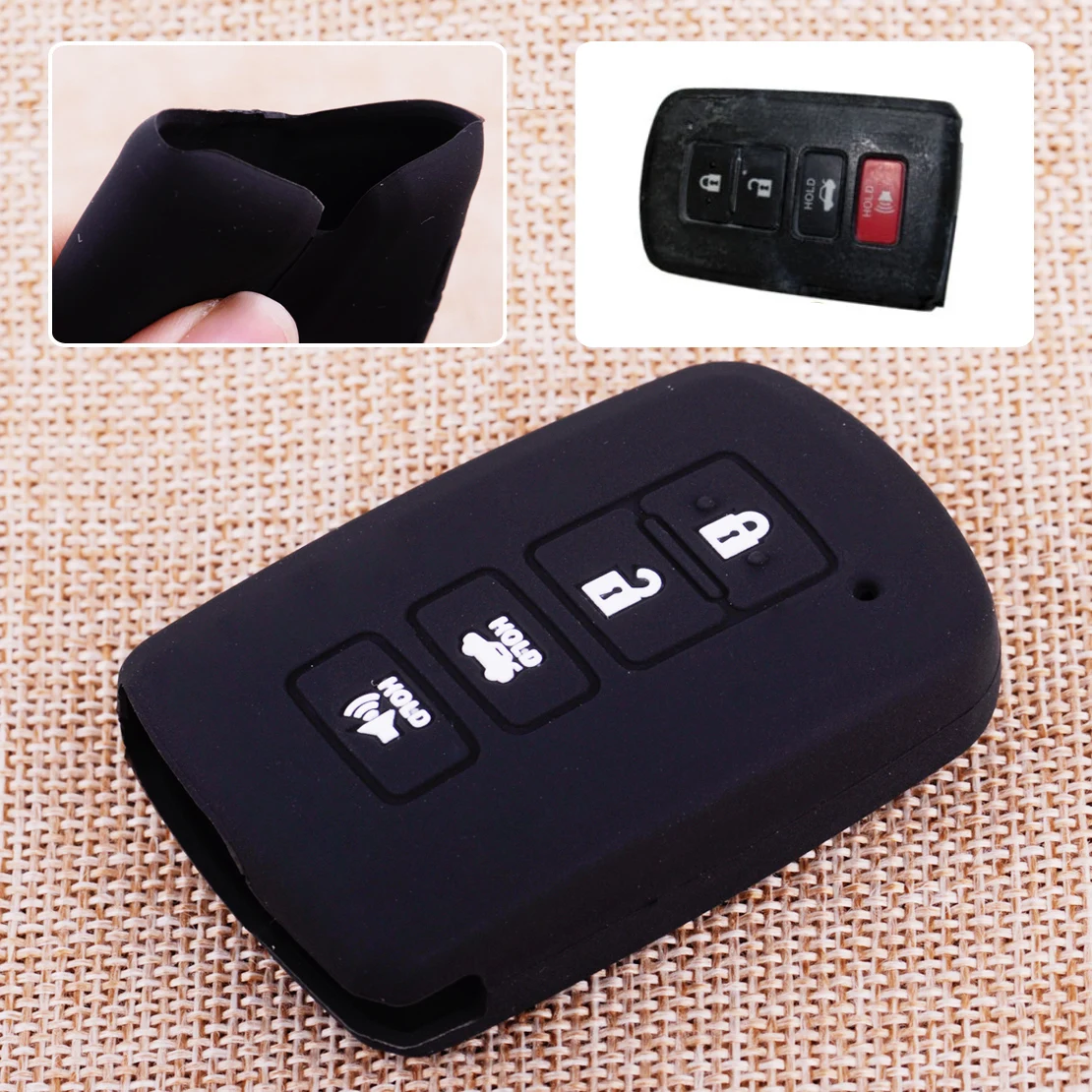 

CITALL Black 4 Buttons Silicone Remote Key Cover Fob Shell Fit For Toyota Camry Corolla Rav4 Highlander Land Cruiser Yaris Auris