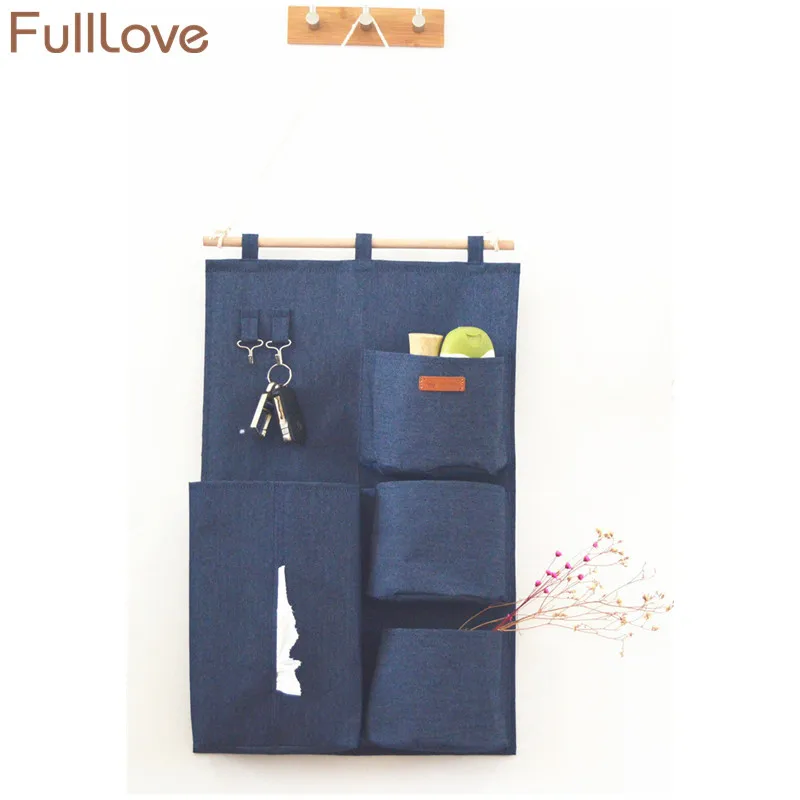 FullLove 35*55 см 4 кармана подвесные органайзеры держатель для ключей джинсовая ткань