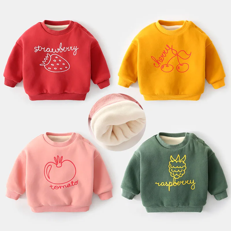 

Baby Child Thicker Sweatshirt Fall Winter Newborn Girl Shoulder Botton Fashion Fruit Outfit Baby Boy Keep Warm Coat Top 3m 6m