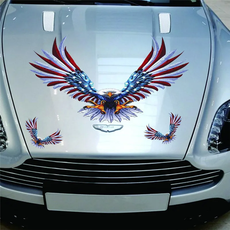 

2019 New Arrival Car 1 Set/4Pcs Car Decal Flying Hawk Auto Truck Hood Side Eagle USA Flag Sticker Auto Decoration Vinyl Decal #F
