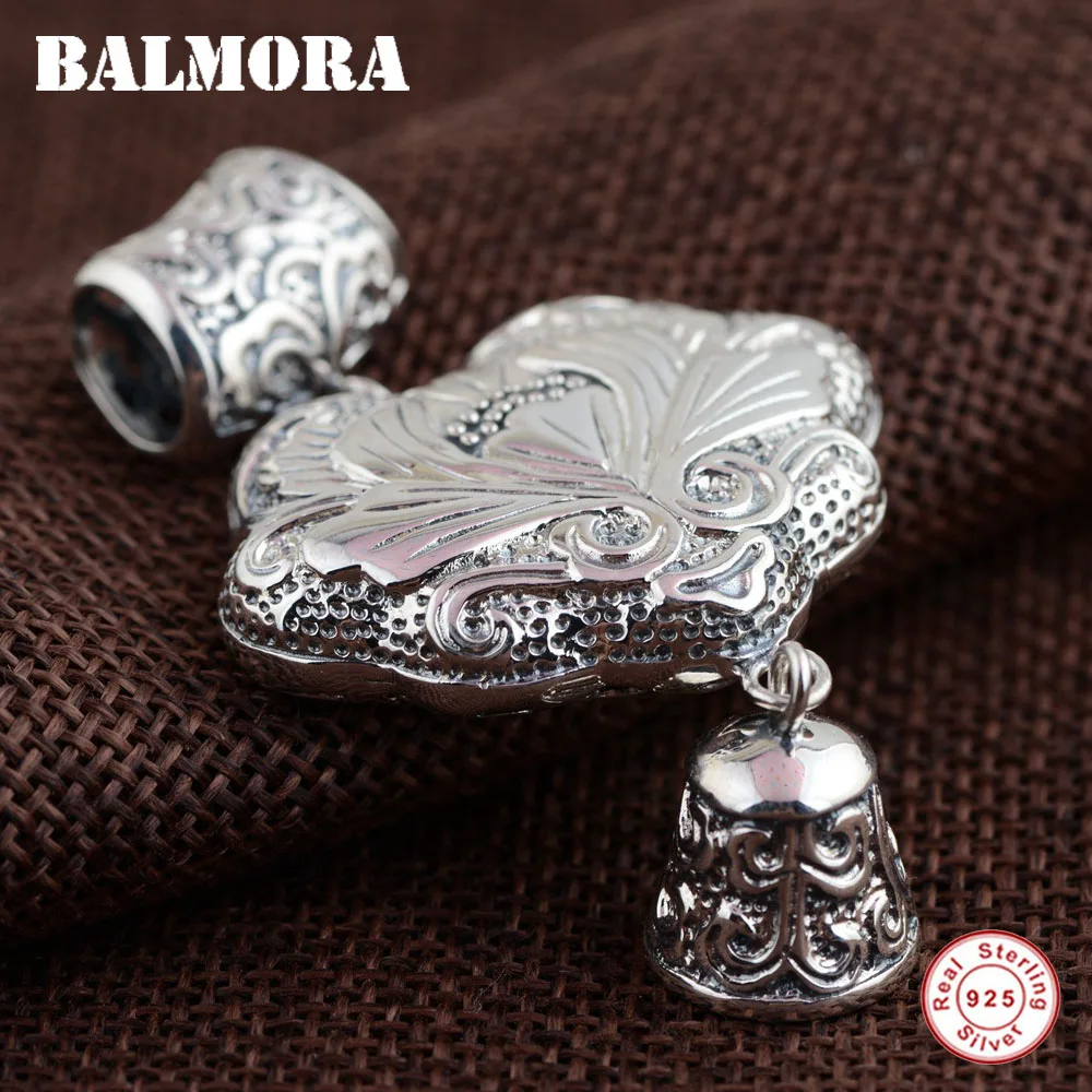 

BALMORA 925 Sterling Silver Bell Pendants for Women Men Accessories Gift Vintage Thai Silver Jewelry Without a Chain SY12179
