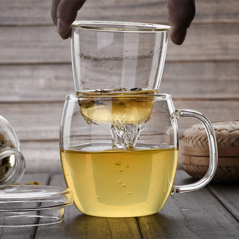 

High Quality Durable 3 in 1 Set Clear Heat Resistant Tea Coffee Cup with Tea Infuser Filter Lid Use for Home Office mx4120954