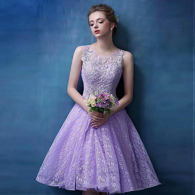Elegant Lace font b Cocktail b font font b Dresses b font Scoop Neckline A Line
