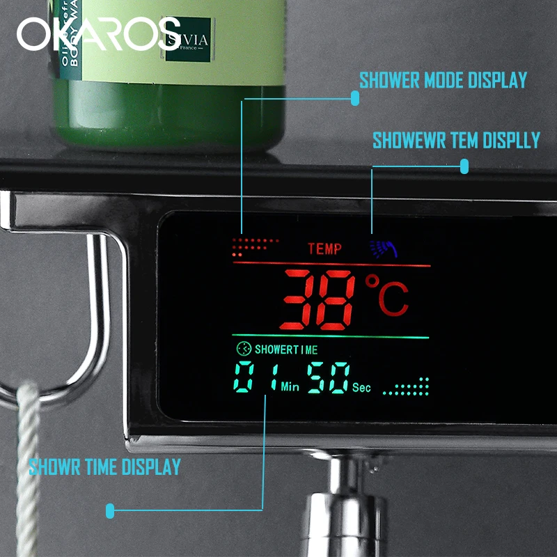 OKAROS Bathroom Bathtub 8 Inch Shower System Smart Thermostatic Diverter Valve With Full Digital Display Shower Faucet Set